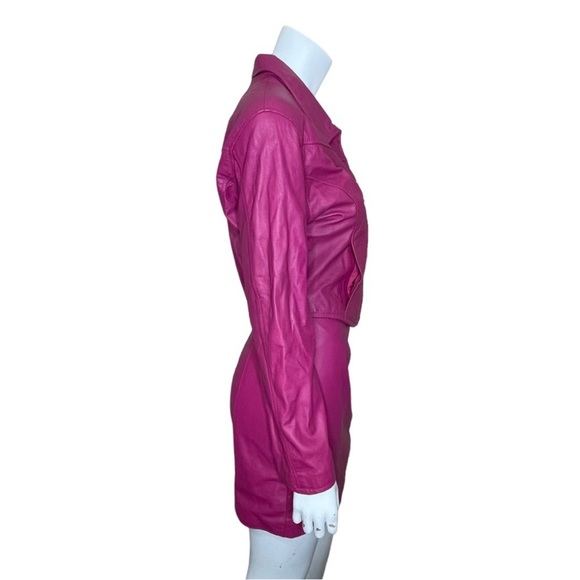 Vintage 80s 90s wilsons leather pink jacket skirt set size M - Picture 3 of 9